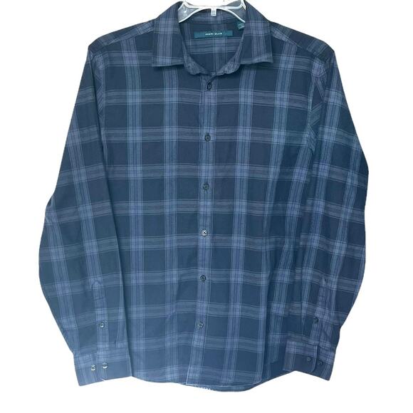 PERRY ELLIS LONG BARREL CUFF SLV BUTTON- UP SHIRT, MENS, L, BLUE RED PLAID - Picture 1 of 12